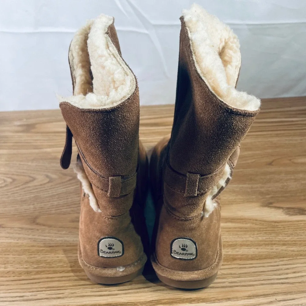 Bearpaw Embellished Suede Sheepskin Lined Boots Chocolate Brown Womens‎ Size